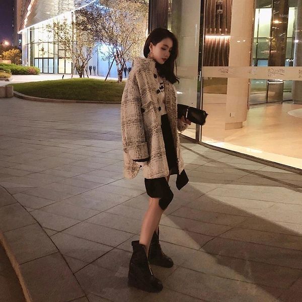 

woolen jacket women's 2021 autumn and winter new korean version of loose retro wild long-sleeved tweed coat fringed coat jackets1, Black