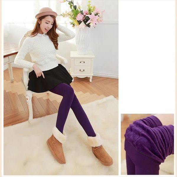 

women winter thick warm fleece lined thermal stretchy leggings pants women lady casual elasticity skinny tretchy pants leggings, Black