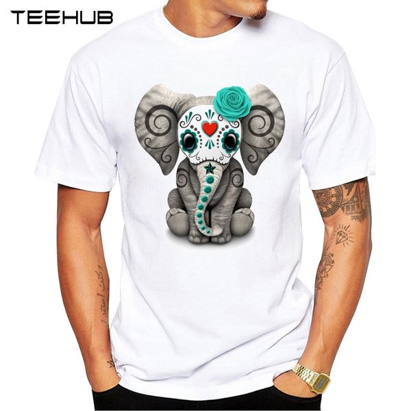

teehub мужская мода sugar skull слоненок printed t-shirt с коротким рукавом новизна конструкции tops охладить tee спорта с капюшоном hoodie