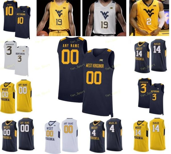 

wvu west virginia mountaineers college basketball jersey 31 logan routt 34 oscar tshiebwe 35 bob huggins 4 daxter miles jr custom stitch, Black