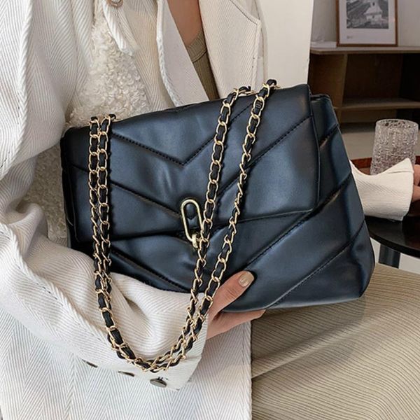

fashion v-line shoulder bag for women 2021 new designer soft pu leather crossbody bags solid color retro large-capacity bag