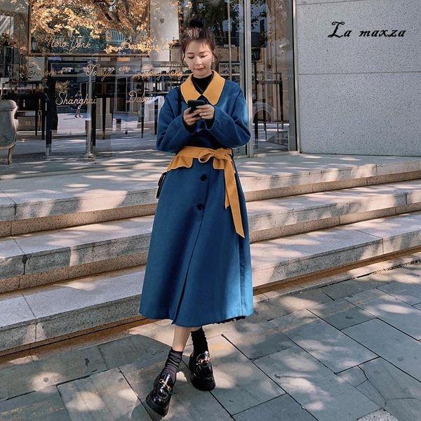 

winter sale women coat 2021 fashion korean style single breasted loose long cashmere coat, Black
