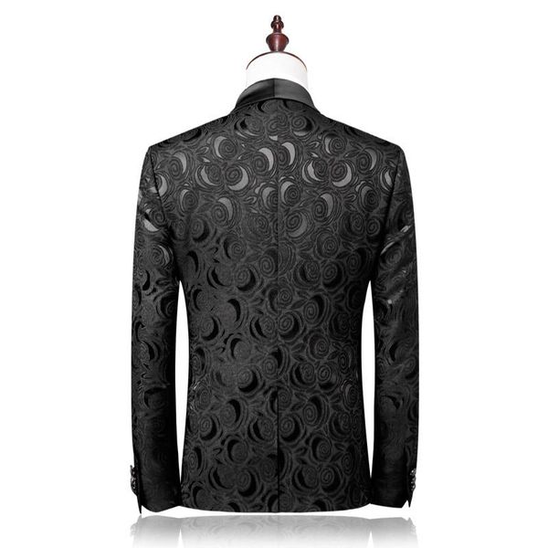 2020 schwarz Hochzeitsanzug für Männer Eleganter Bräutigam Smoking Plus Size Ehe Herrenanzüge Blumendruck Mode Jacke mit Hosen Sets1189Z