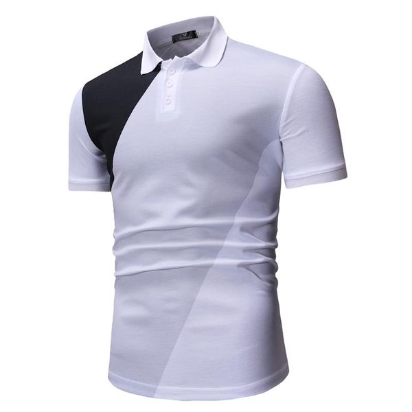 

men's polos men shirt short-sleeved color matching slim casual clo, White;black