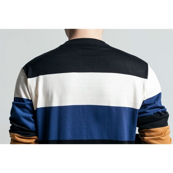 

spring summer men's sweaters long sleeve casual clothing round neck striped knitted fashionable wear 201123, White;black
