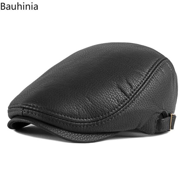 

bauhinia pu leather waterproof caps men women winter windproof and warm artist painter beret hat vintage visor caps, Blue;gray
