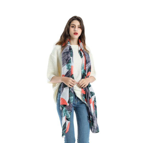 

spring and summer new fashion banana leaf pattern travel holiday versatile fresh wind cotton hemp scarf, Blue;gray