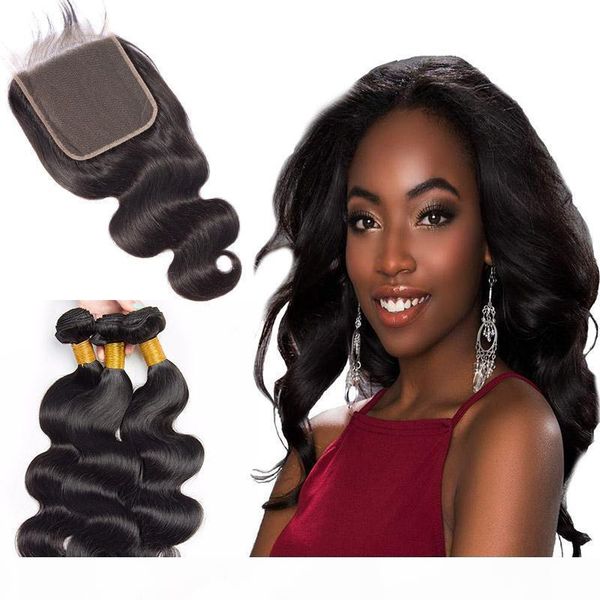 

malaysian unprocessed human hair wholesale bundles with 6x6 lace closure body wavewith baby hair natural color, Black;brown