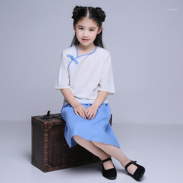 

kids chinese traditional costume girl republic of china student school uniform kids tang suit skirt 181, Red