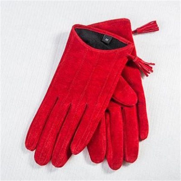 

five fingers gloves ladies autumn winter sheepskin zipper tassel suede leather driving short women real locomotive, Blue;gray