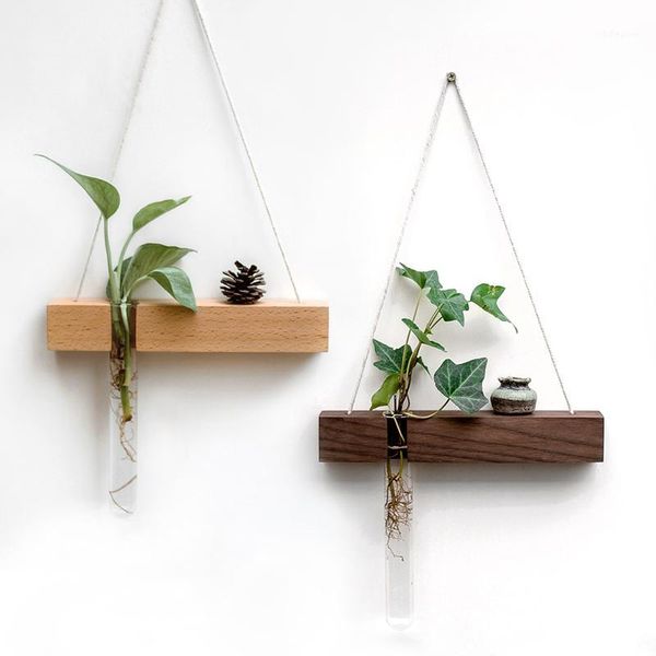 

vases nordic plant glass vase wall-mount wooden decoration home flower accessories1