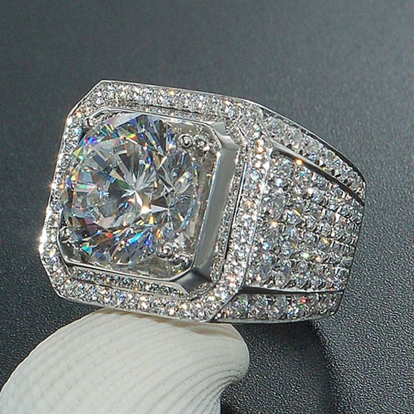 

new hiphip full diamond rings for mens fashaion hip hop accessories crytal gems 925 silver ring wholesale