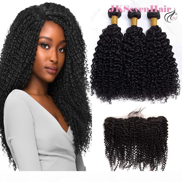 

10a grade curly wave indian hair wefts 3 bundles with lace frontal peruvian malaysian brazilian virgin hair extensions with 14x3inch frontal, Black