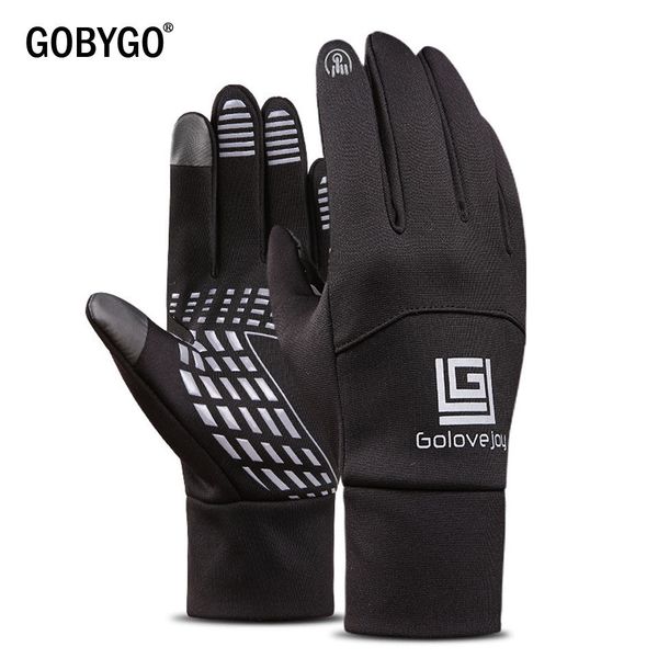 

gobygo waterproof fleece men women ski wind-proof thermal touch screen outdoor sport cycling snowboard gloves, Blue;gray