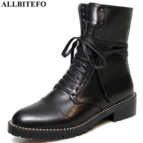 

allbitefo natural genuine leather women boots autumn winter fashion girls ankle boots knight comfortable breathable1, Black