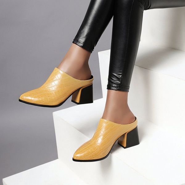 

new 2020 pointed toe summer mules slippers shoes women pu leather flip flops non-slip shoes sandalia feminina black plus size 43 x1020