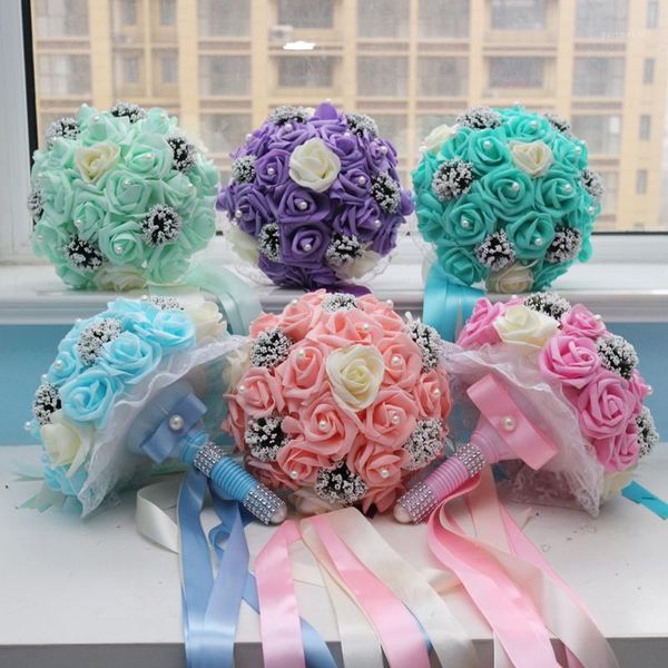 

saling romantic artificial pe foam champagne rose wedding bouquets bridal hand flowers bouquets bridal accessories1
