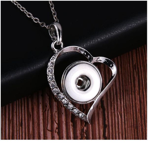 

new snaps jewelry rhinestone metal snap button necklaces 18mm 20mm snap pendant necklace for women girls diy button jewe jllseh, Silver