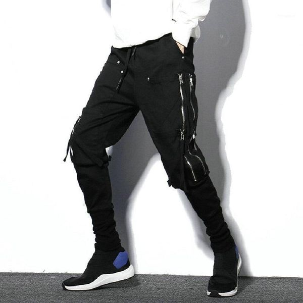 

black streetwear harem pants men hip hop zipper pockets male sweatpants night club trousers casual slim joggers men1