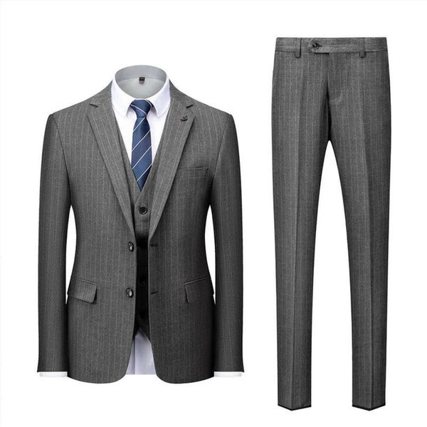 

piece large men's slim business three striped suit, White;black