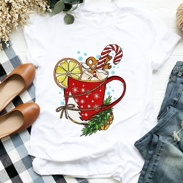 

women cartoon holiday winter season happy time 90s merry christmas clothes ladies graphic print tee tshirt female t-shirt, White