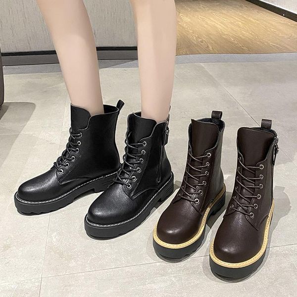 

boots women new 2020 booties ladies shoes luxury designer winter footwear low heels booties round toe riding mid calf, Black