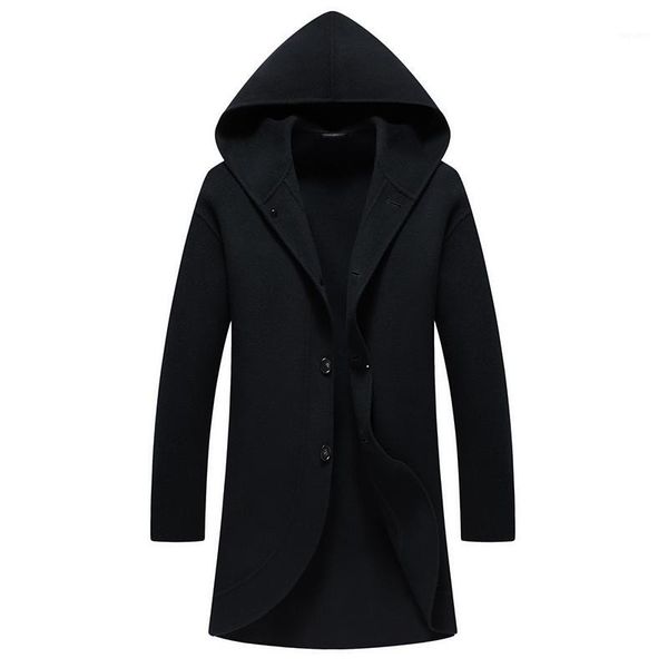 

2017 cashmere coat male british hooded woolen coats for men slim fit plus size outwear1, Black