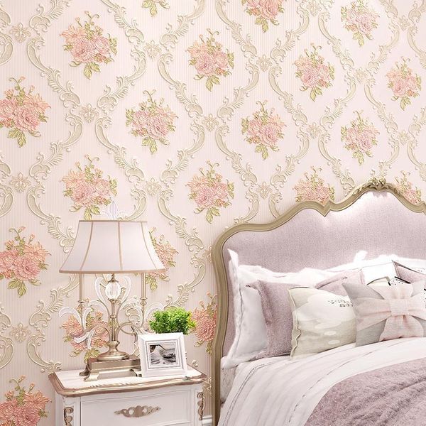 

pastoral sweet murals flower wallpaper 3d elegant pink floral embossed bedroom living room wall papers decor papel pared j2301