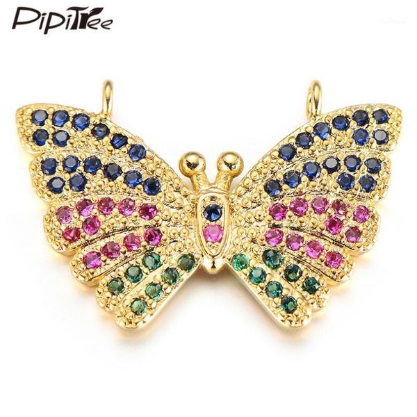 

pipitree beautiful multicolor cubic zirconia butterfly charms for jewelry making copper diy pendant necklace charms connectors1, Bronze;silver