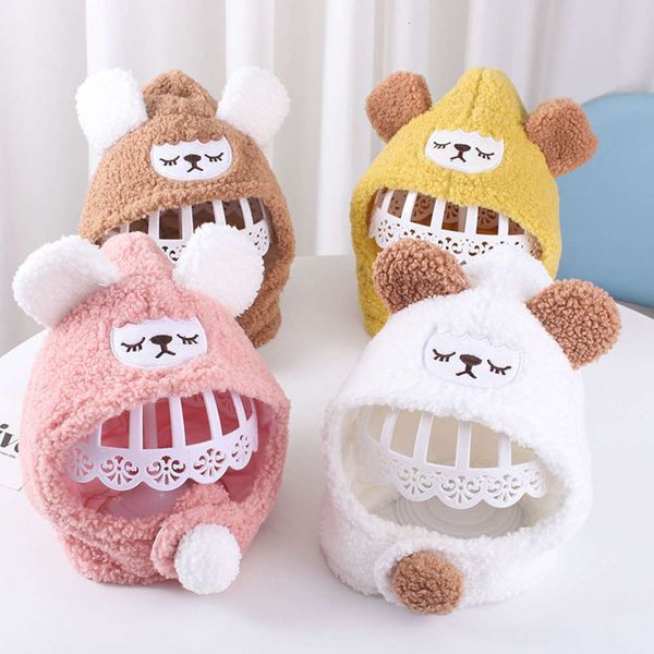 

baby korean autumn winter boys hat and girls lovely ear protection one cap lamb rabbit plush hooded scarf, Red;brown