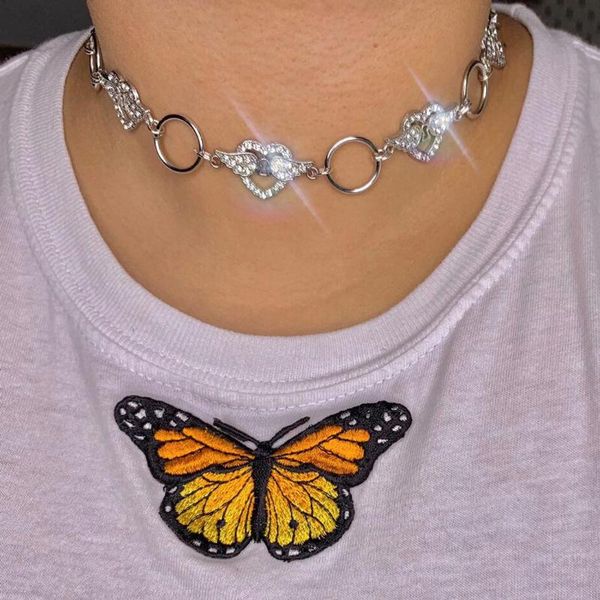 

chains hiphop heart wing pendant chain stainless steel necklace choker party jewelry for women man friendship girl gifts, Silver