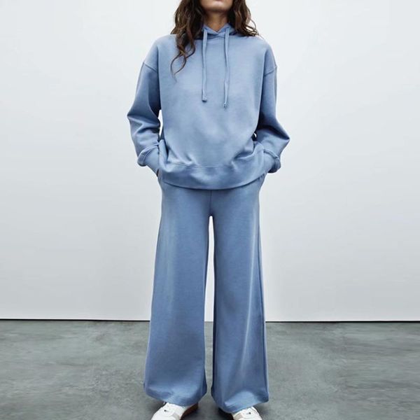 

women's tracksuits kumsvag women autumn knitted 2-piece sets suits hodeed sweatershirts and loose wide leg pants female fashion clothes, Gray