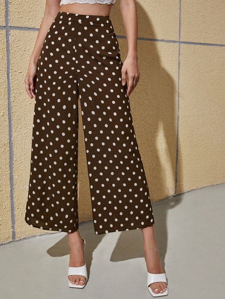 

polka dot wide leg pants r9pf#, Black;white