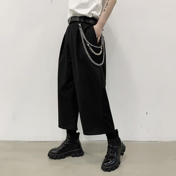 

men's pants spring/summer suit pants fashion loose wide leg dark yamamoto style retro men's nine minutes1, Black