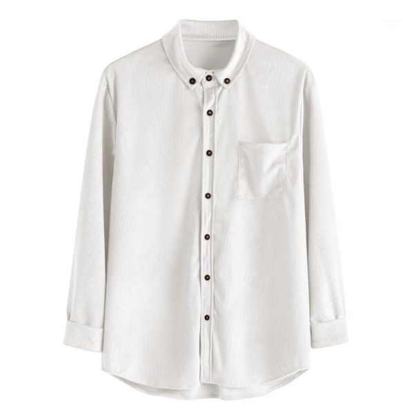

fashion men's shirt autumn casual solid corduroy lapel pocket long sleeve shirt 11.121, White;black