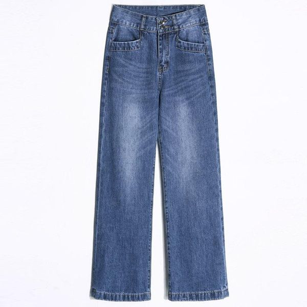 

широкая нога джинсы женщины с высоким плюс размер свободных джинсов женщины широкие ноги прямые вспышки моды женские осенние брюки ок 540, Blue