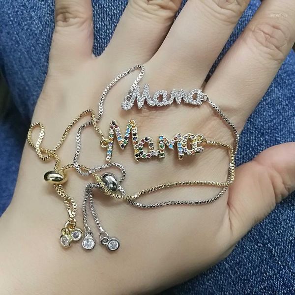 

korean letter mama cubic zicronia adjustable chain bracelet jewelry1, Black