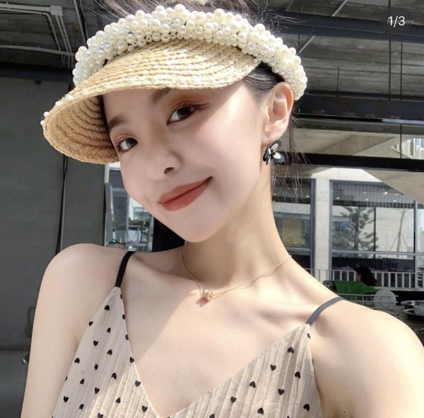 

beanie/skull caps french tide female handmade sewing pearl hat empty sun lafite straw female1, Blue;gray