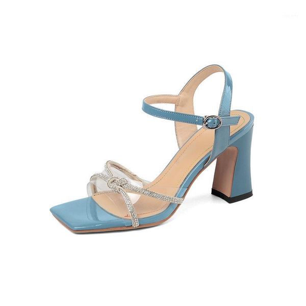 

high heels sandals for women thick heels real leather summer shoes with buckle strap ladies shoes sandalias de verano para mujer1, Black