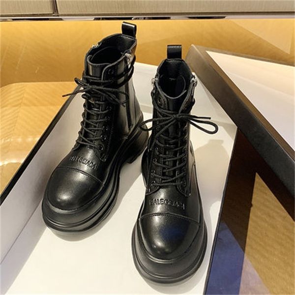 

autumn 2021 new leather plutonium rugged boots increasing woman shoes p4sh, Black