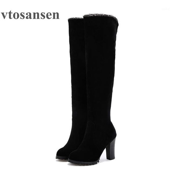 

2021new over the knee high boots autumn rubber sole ladies party suede shoes winter shoes square heels slip on women boots1, Black