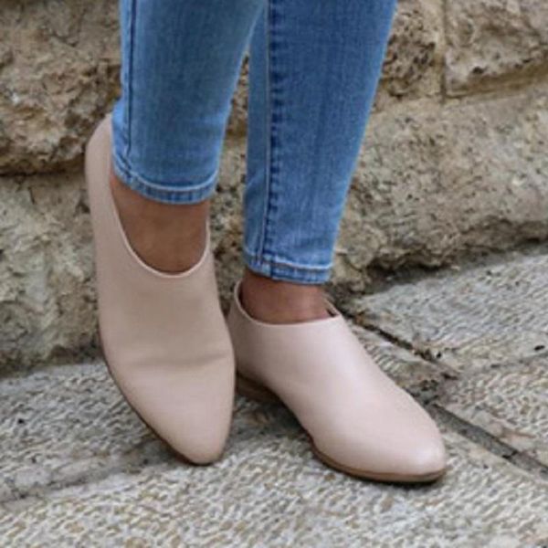 

boots shoes women booties spring autumn pu leather pointed toe ankle low heels ladies botas mujer big size, Black