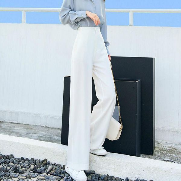 

2021 new arrival women spring autumn fashion zipper high waist trousers female elegant straight flat loose suit pants o2721, Black;white
