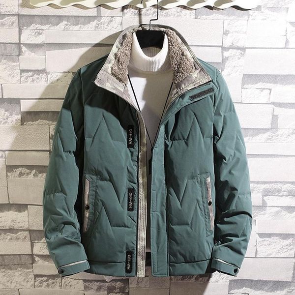 

2020 new white duck down jacket warmth thick lamb fur stand-up collar large size men's winter coat windproof cold resistance1, Black