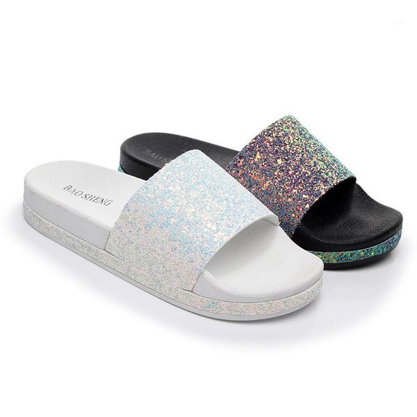 

slippers 2021 women summer home flip flops peep toe sandals glitter fashion platform ladies shoes zapatos mujer1, Black