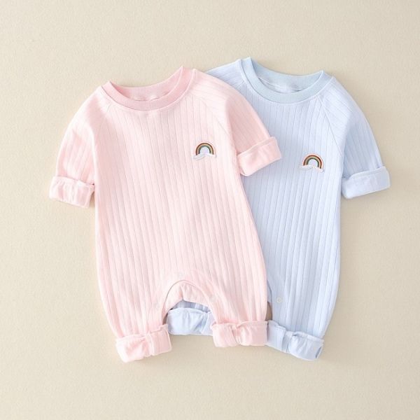 

newborn infant kid baby boy girls long sleeve romper jumpsuit clothes outfits warm pure color cute lovely rainbow clothing 201127, Blue