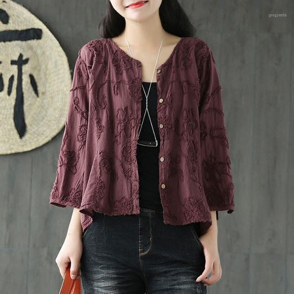 

women embroidery jacket outwear short for spring autumn retro vintage fashion casual big loose solid color az672626171, Black;brown