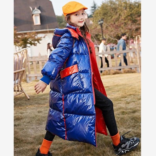 

winter fashion glossy waterproof down coat thicker warm oversize outerwear for girls 90 white duck down jackets for girls y3427, Blue;gray