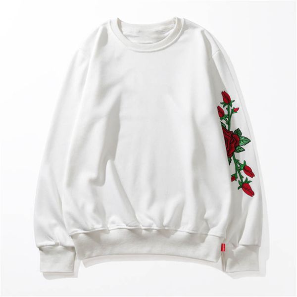 

new european and american rose embroidery men and women's couple romantic lovers terry round neck sweatershirts casual hoodies m-xxl, Black