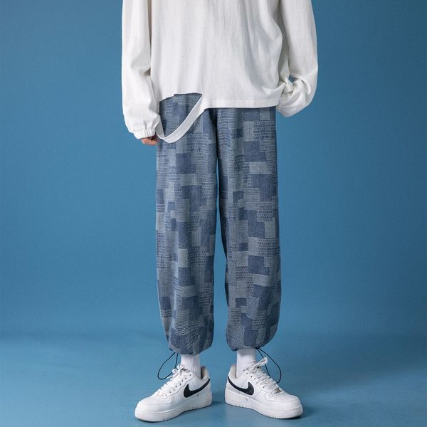 

2021 new new fall listing plaid blue jeans hip sweatpants nu6r